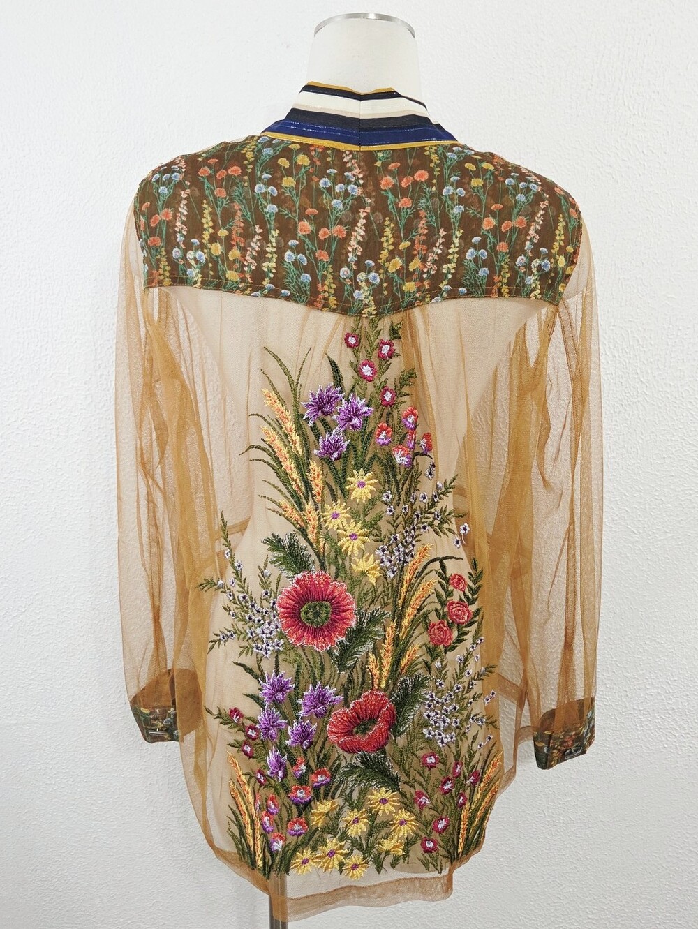 Aratta Silent Journey floral embroidered duster kimono sheer brown womens medium